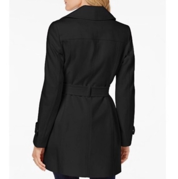 Black Michael Kors Asymmetrical Zipper Pea Coat - Picture 2 of 7